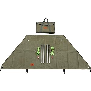 キャンピングムーン(CAMPING MOON) 焚火 リフレクター 風防 陣幕 帆布製 ステンレスフレーム 収納ケース付 カーキ色 B-660