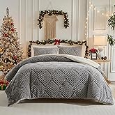 Gray Fluffy Sherpa Queen Size Blanket, Fuzzy Cozy Soft Faux Fur Bed Blanket with Pillowcases, Shaggy Velvet Thick Warm Plush Bedding for Winter (Grey, 88x88 inches + 2 Pillowcases)
