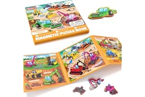 SYNARRY Magnetic Puzzles for Kids 3-5, Toddler Travel Toys Construction Toys Excavator Puzzles for Toddlers 3-4, Vehicle Puzz