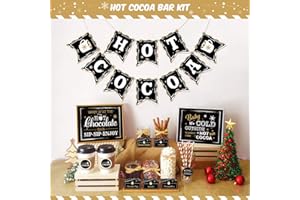 BESSMOSO Hot Cocoa Bar Kit Hot Cocoa Banner Bar Sign Hot Chocolate Toppings Labels Cup Tags Stickers for Wintertime Holiday Christmas Party New Year Party Baby Its Cold Outside Decorations (Black and Gold