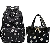 Mfikaryi 2Pcs Backpacks for Girls Daisy Backpack Sets for School Middle School Girls Bookbag with Lunch Box-M