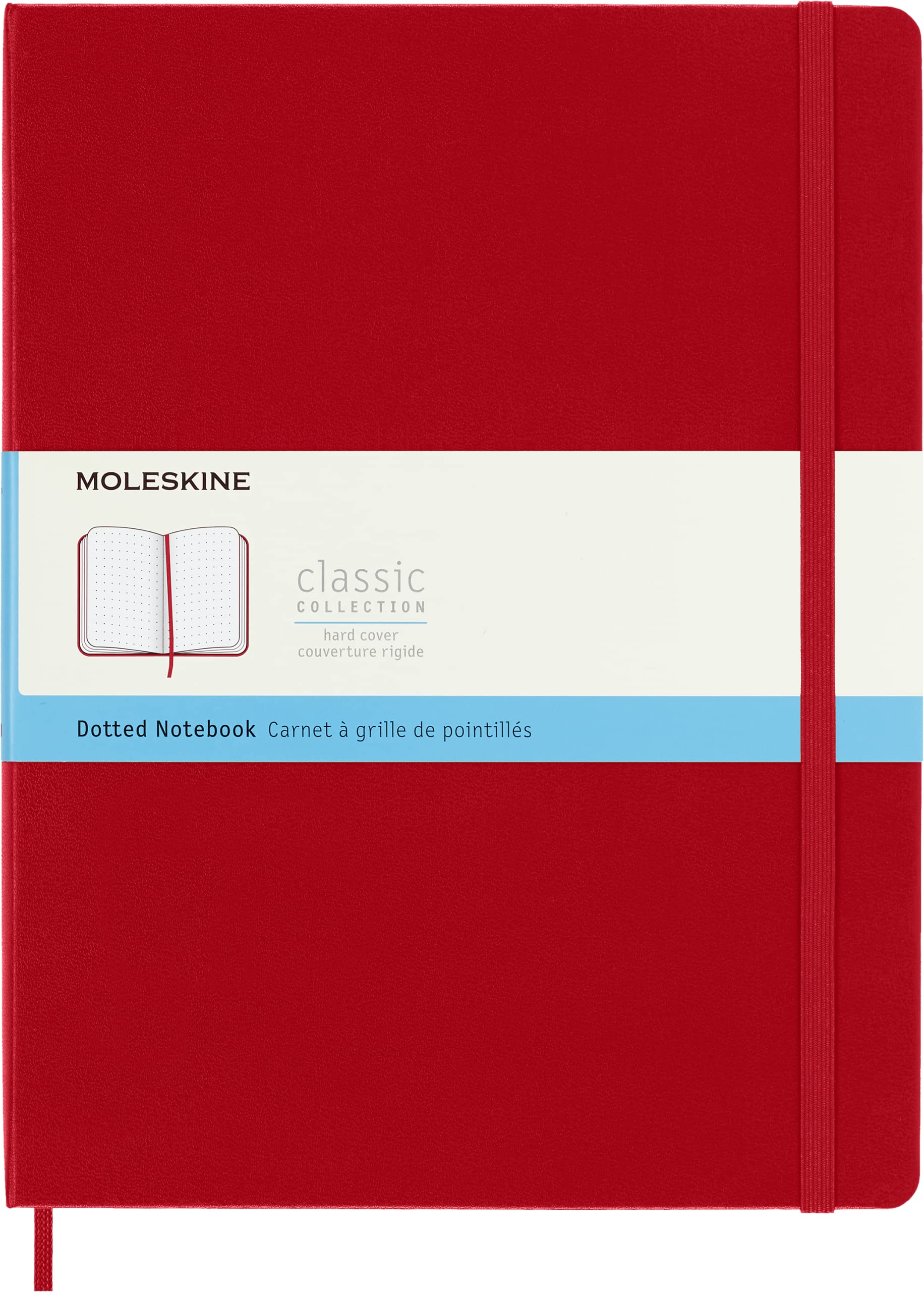 Moleskine Classic Dotted Paper Notebook, Hard Cover and Elastic Closure Journal, Color Scarlet Red, Size Extra Large 19 x 25 cm, 192 Pages