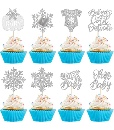 24 Cupcake-Topper „Baby It's Cold Outside“ Mit Schneeflocken-Design – Für Winter-Babyshower & Weihnachtsfeiern