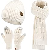 ZASFOU Womens Winter Beanie Hats Long Scarf Touchscreen Gloves Set Warm Knit Skull Caps Gifts for Women