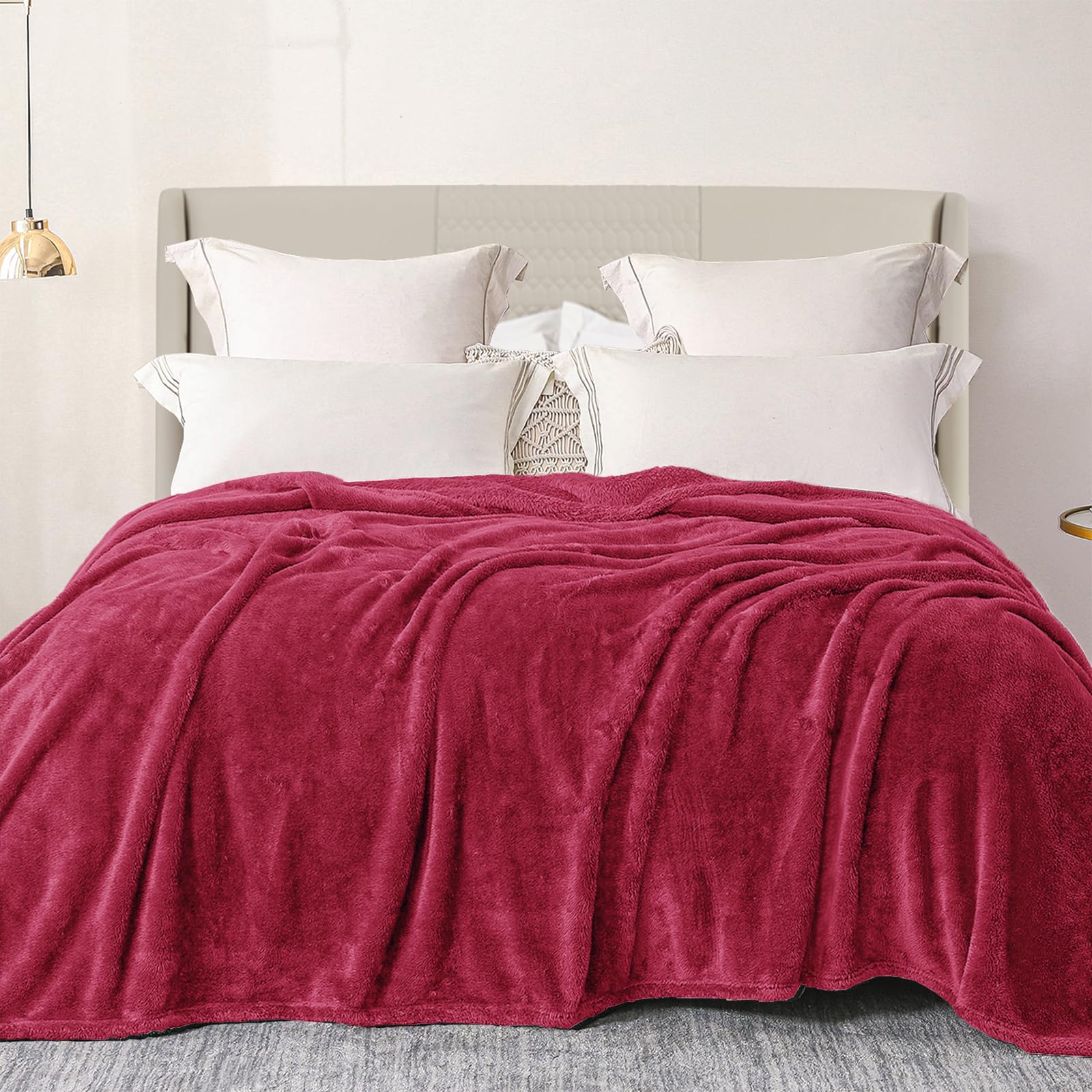 Exclusivo Mezcla Plush Fuzzy Fleece Bed Blanket King Size 230x265 CM, Super Soft, Fluffy and Warm Blankets, Suitable for All Season Use, Burgundy