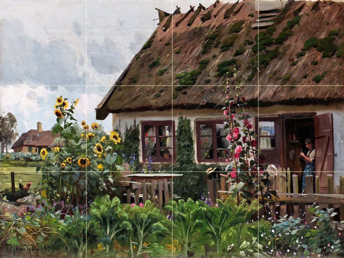 village house flowers by P. Monsted Tile Mural Kitchen Backsplash Marble Ceramic - Picture 13 of 19