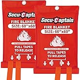 SecuCaptain Emergency Fire Blanket for Home - 2 Pack 60"x60" X-Large Flame Retardant Blankets with Fireproof Tabs for House Camping Kitchen Fire Protection Survival Safety