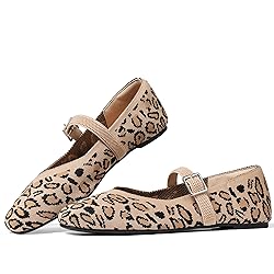 CELNEPHO Leopard Mary Jane Flats for Women Square