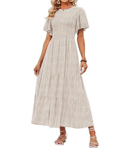sleeves maxi dress summer PRETTYGARDEN Womens Summer Puff Short Sleeve Maxi Dress Square Neck Sm