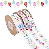 MAMUNU 3 Rolls Happy Birthday Ribbon, 3/5" and 1" Wide Birthday Cake Ribbons, White Satin Polyester Ribbon for Gift Wrapping, Flower Bouquet, Party Decoration, Bow Making, 30 Yards