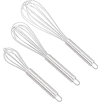AmazonCommercial Stainless Steel Whisk Set, 8", 10", and 12", Pack of 3