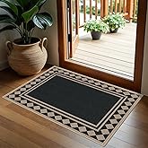 GKQOOKQ Easy Jute 2x3 Black Checkered Area Rug,Washable Entryway Rug,Small Modern Diamond Door Carpet,Neutral Non-Slip Outdoor Indoor Farmhouse Rug for Kitchen Patio Entry Porch