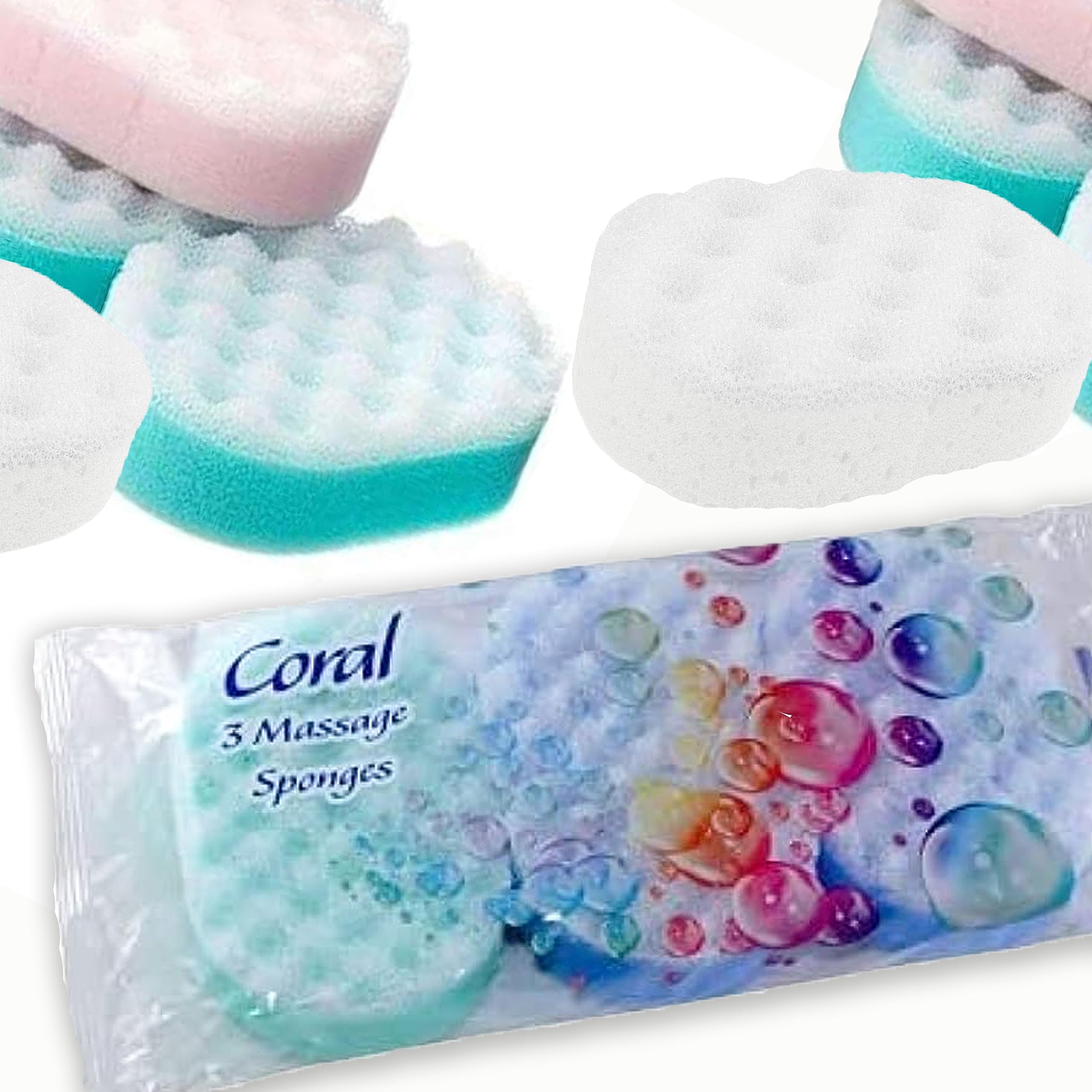 Coral Pack of 3 Massage Sponges (colors may vary)
