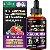 Vitamin B Complex 23000mcg - Methyl B12| B9 Folic|B7 Biotin,B1,B2,B3,B5,B6 | Vitamin B Complex Liquid Drops for Men &amp; Women with Vitamin C, Choline &amp; Inositol - 2Oz