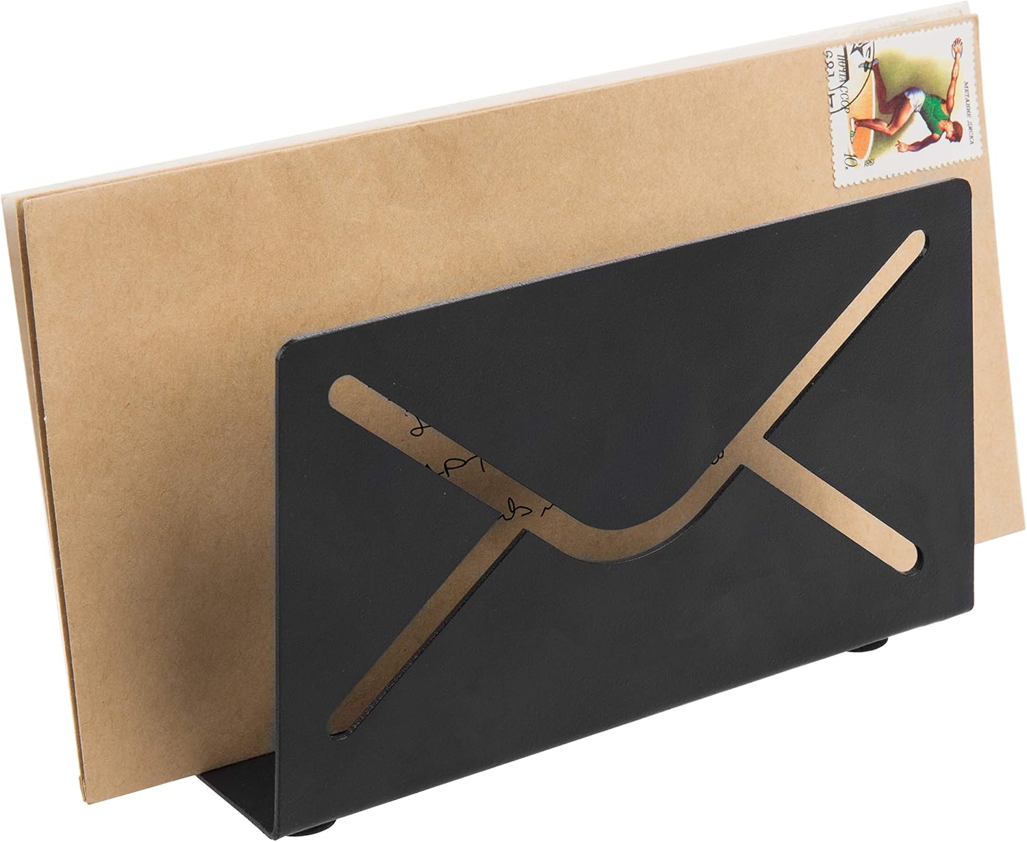 Mygift Modern Cutout Envelope Design Black Metal Desktop Letter Holder
