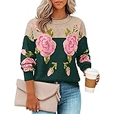 ZESICA Women's Floral Oversized Sweaters 2026 Fall Crewneck Long Sleeve Casual Chunky Knit Pullover Sweater Tops
