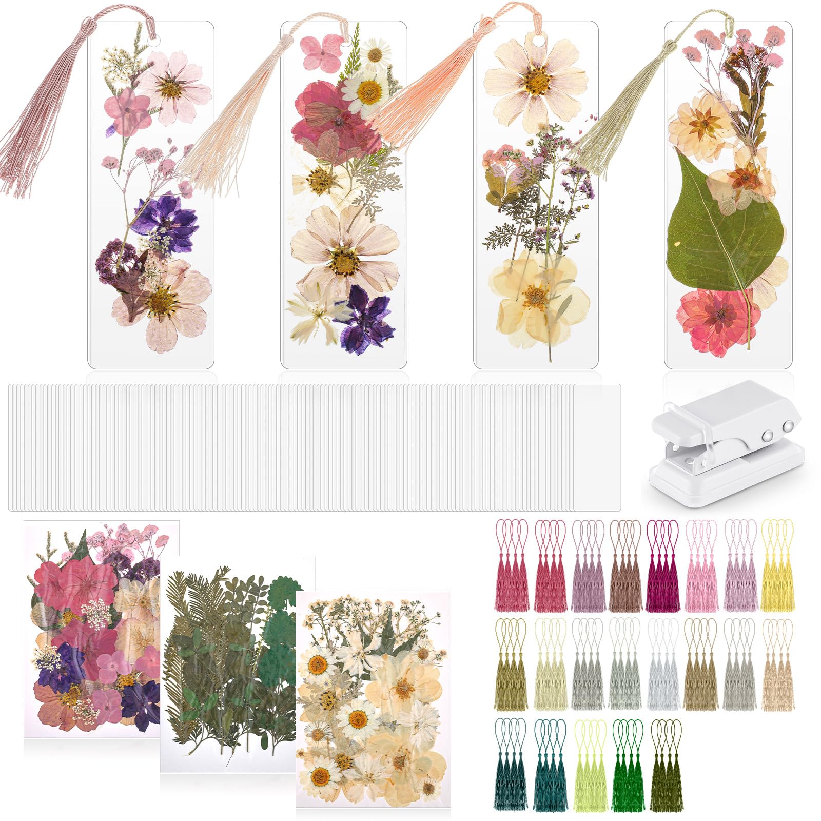 Photo 1 of Fuyoooo 150 Pcs DIY Pressed Dried Flower Bookmark Making Kit, DIY Bookmark Bulk Thanksgiving Teacher Gifts for Reading Women Book Lovers(2 x 6 Inch,Boho Color)