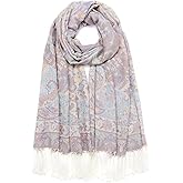 QIUTIMIY Paisley Pashmina Shawl Wrap Women Reversible Vintage Jacquard Pashmina Rave Scarf with Fringe for Evening, Wedding