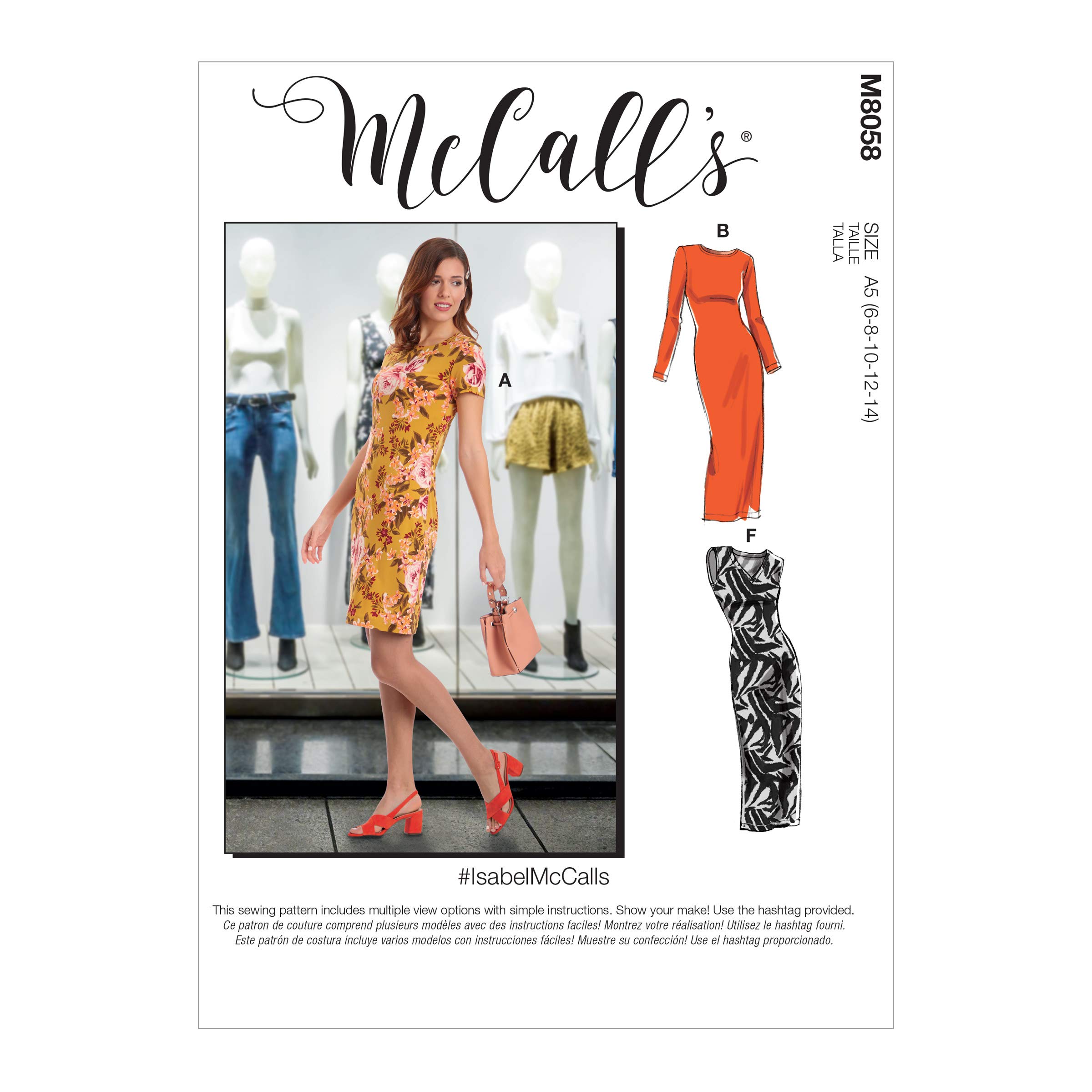 McCalls Pattern M8058A5 Misses' Knit Pullover Dresses A5 (6-8-10-12-14), Various