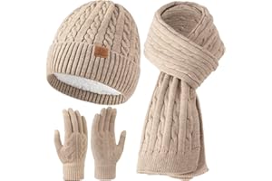 Tavaleu Winter Scarf Hat Gloves Set for Women Men, Warm Lined Beanie Hats Touchscreen Gloves Soft Long Scarf