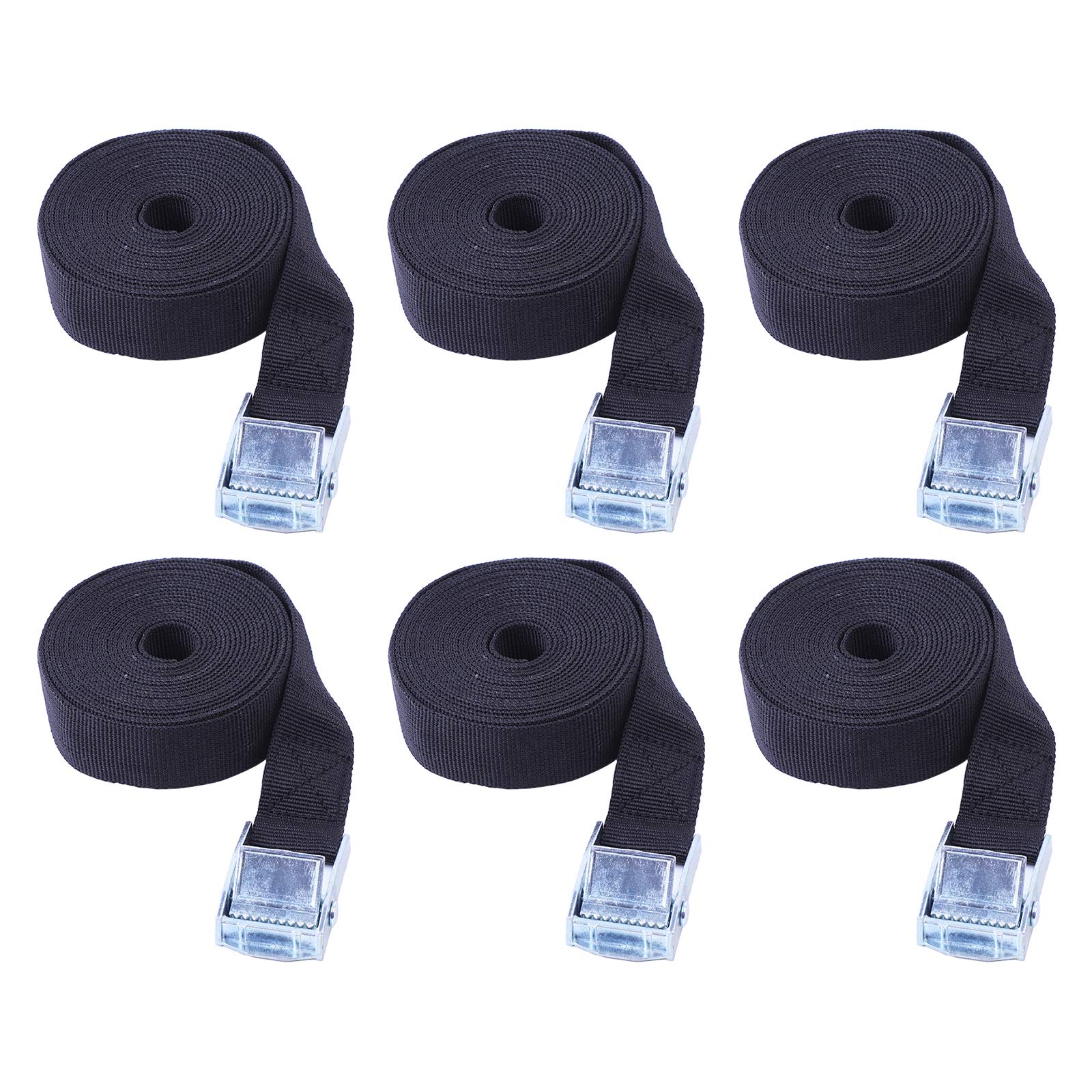 6pcs Ratchet Straps Tie Down Strap, Luggage Straps Adjustable Heavy Duty, Bungee Cam Buckle Straps Tensioning Belts, Lashing Elastic Straps, Cargo Bike Roof Rack Strap (25mm*3m, black)