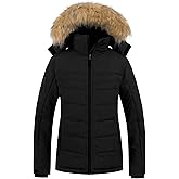 Pursky Women's Waterproof Ski Jacket Winter Puffer Snow Coat Fur Hooded Raincoat