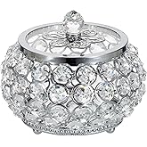 Hipiwe Crystal Jewelry Trinket Box with Glass Lid Silver Mirrored Treasure Box Decorative Jewelry Box Ring Earrings Necklace Storage Keepsake Box Gift for Women