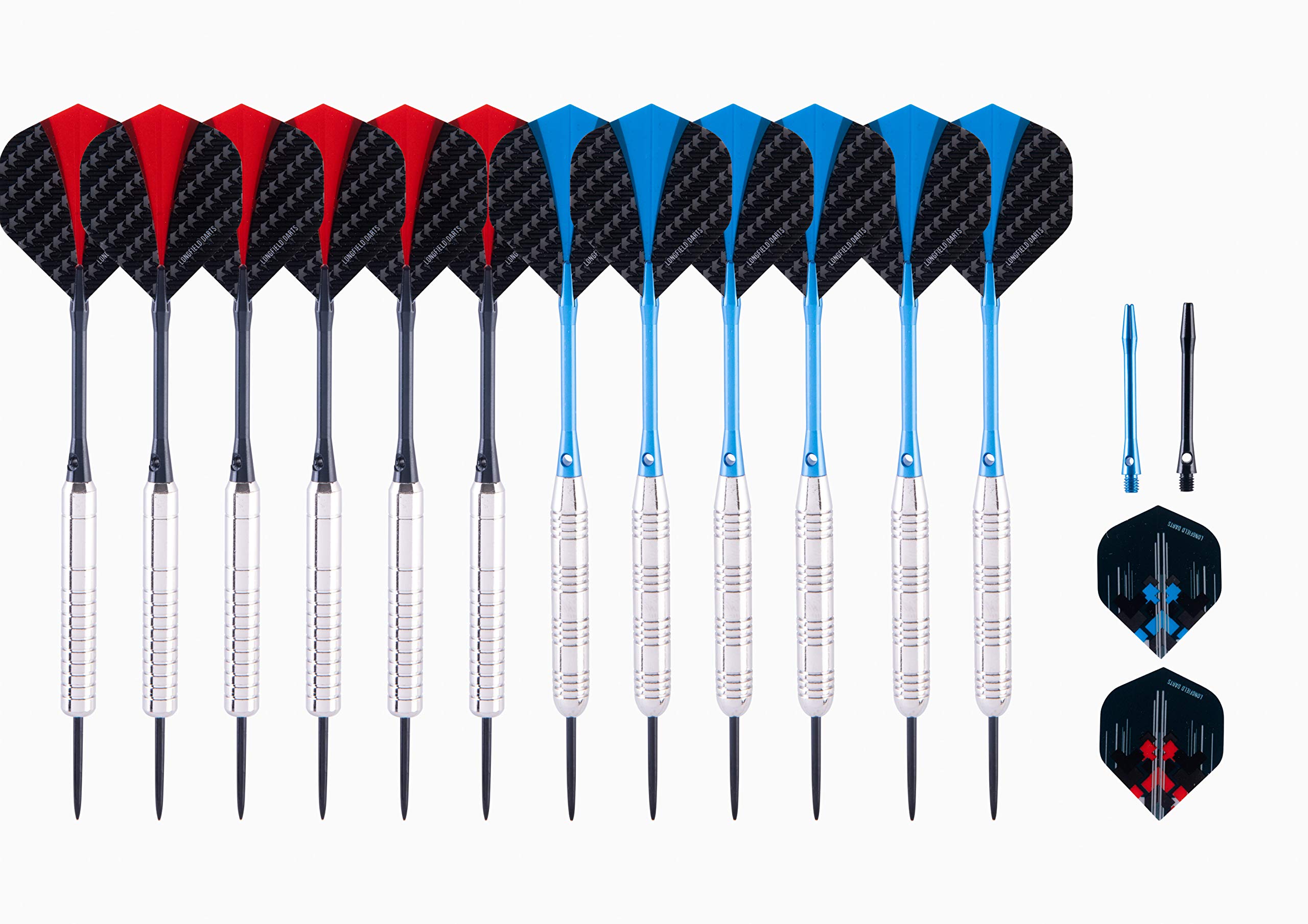Engelhart – 12 Steel Tip Darts (4 Sets of Full Darts and Accessories) 21 g – 23 g, Level, Leisure, Semi-Professional, Professional (nickel plated)