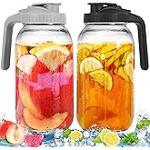 2 Pack Glass Pitchers with Lid, 64 oz Sun Tea Pitcher, Half Gallon Mason Jar Pitcher with Wide Mouth Airtight Lid for Ice Tea, Cold Brew Coffee, Fridge Water, Milk, Juices, Leak Proof Water Jug