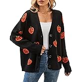 ZLIGXEA Halloween Cardigan Sweaters for Women, Pumpkin 2024 Trendy Fall Outfits, V Neck Open Front Knitted, Black S-XL