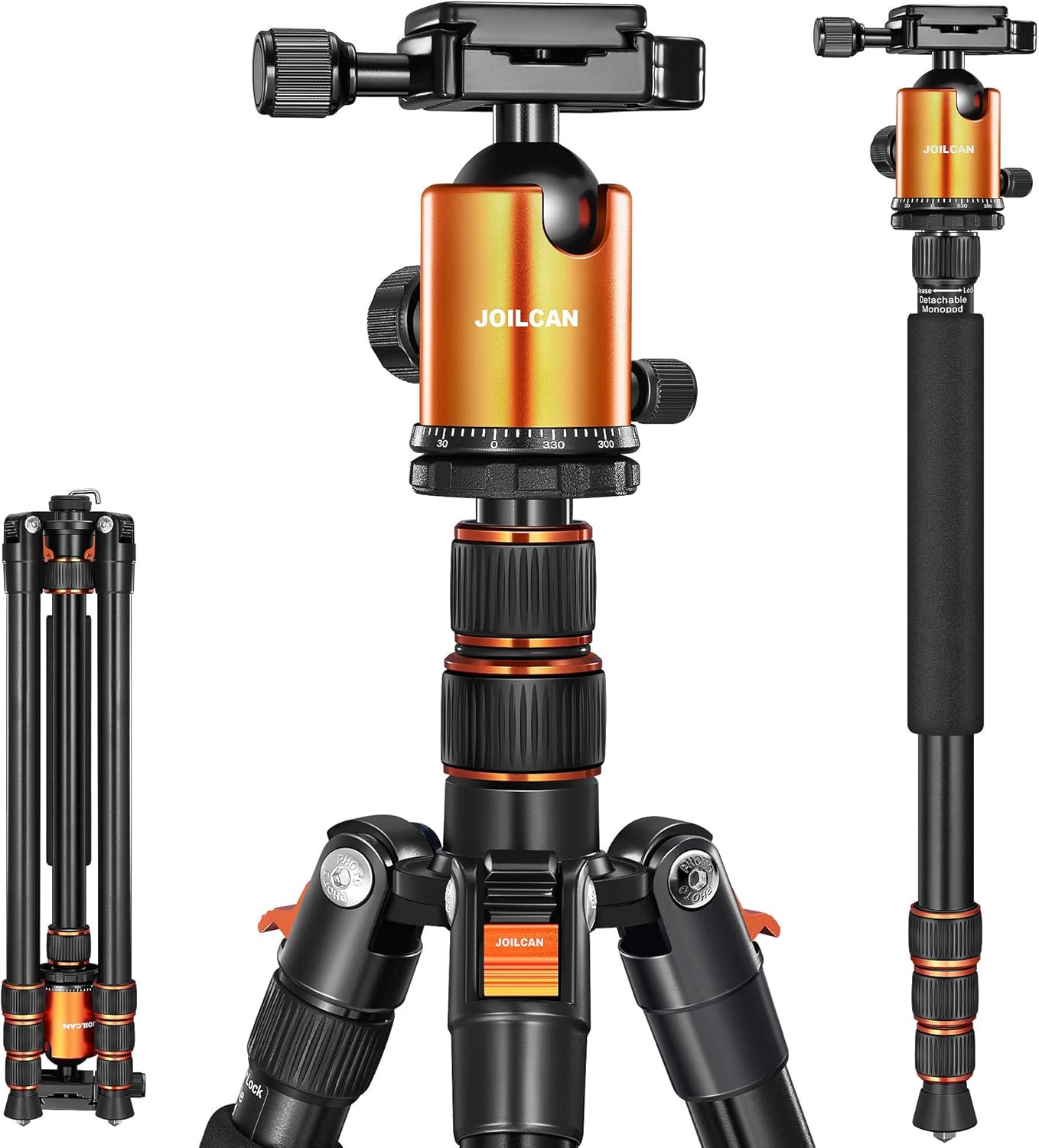 Joilcan 80-inch Tripod for Camera, Aluminum Tripod for DSLR, Monopod, Lightweight Tripod with 360 Degree Ball Head Stable for Travel and Work 18.5"-80", 19lb Load (Orange) : Camera & Photo