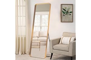 NeuType Full Length Mirror, 63"x20" Floor Mirror Full Body Dressing Mirror Round Corner, Hanging or Leaning Against Wall Large Rectangle Wall Mounted Deep Set Aluminum Alloy Frame for Bedroom, Gold