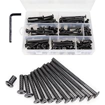 Glarks M6 x 16 25 35 45 55 65 65 75 mm Black Hex Socket Screws Set Hex Socket Screws Countersunk Head Screws Nuts Screws with Allen Key for Chairs, Cabinets, Cabinets, 85 Pieces