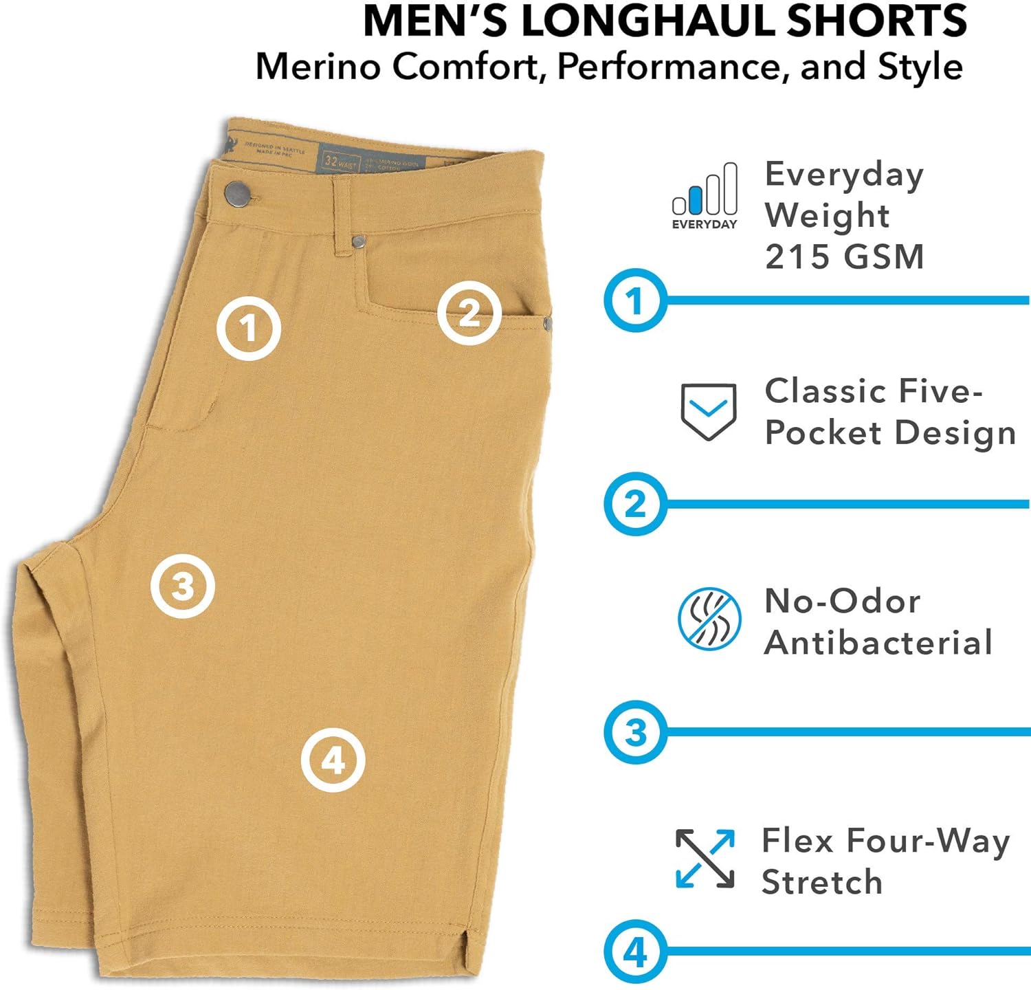 Woolly Clothing Men's Merino Wool Longhaul Shorts at  Men’s Clothing store