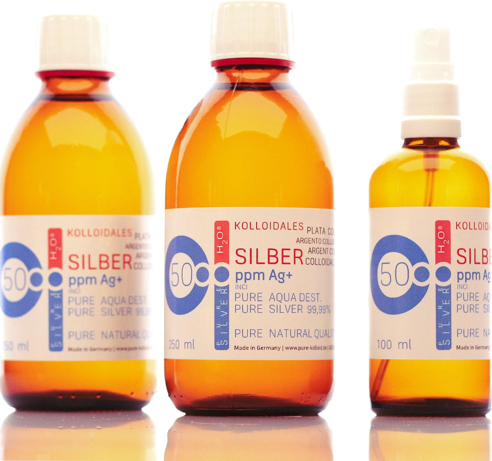 Silver Spray 2x Bottles (250 ml/50 ppm Each) Colloidal Silver with 1 Free Spray (50 ppm), 99.99 % Fine Silver