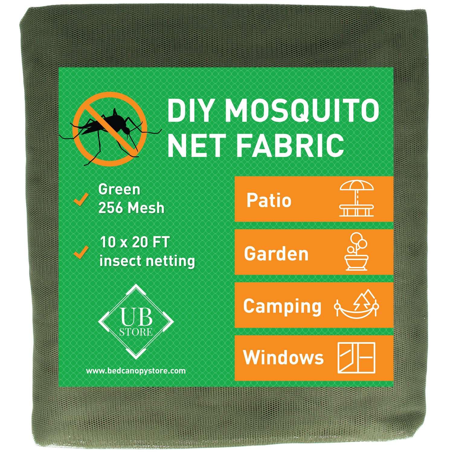 Green DIY Mosquito Net Fabric | 10x20 FT Netting | Insect Cover for Garden, Patio, Outdoor & Windows | Multiple Sizes in Black, White & Green | Mesh Screen Barrier