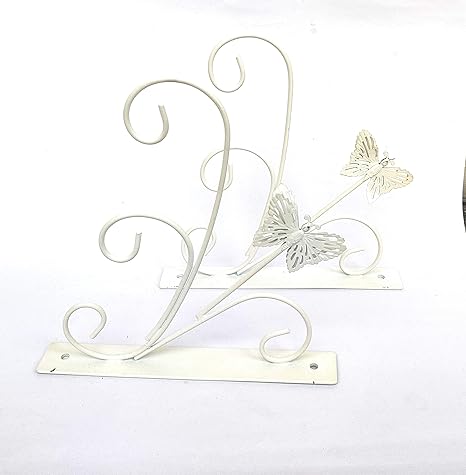 Candor Home Decors Set of 2 Butterfly Design Wall Brackets & 4 Mounting Screw for Hanging Planters/Lanterns/Home Decoratives (White, 22x23cm)