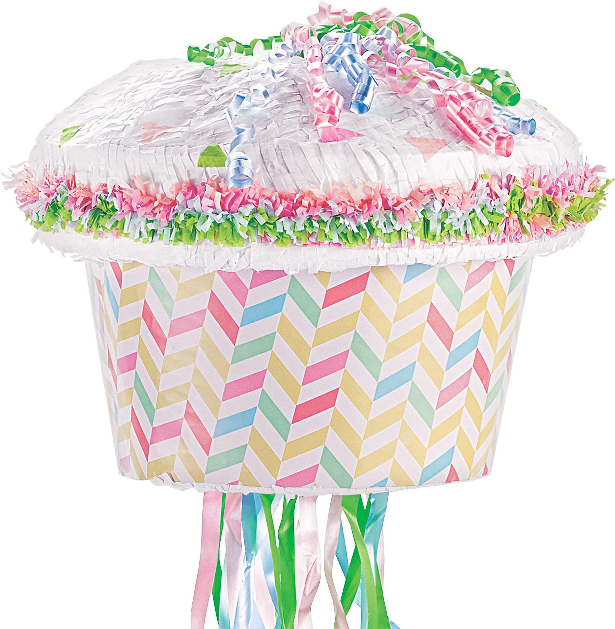Party City Pull String Chevron Cupcake Pinata, Holds up to 2 Pounds of Filler, with Ribbon Frosting and Strings to Pull