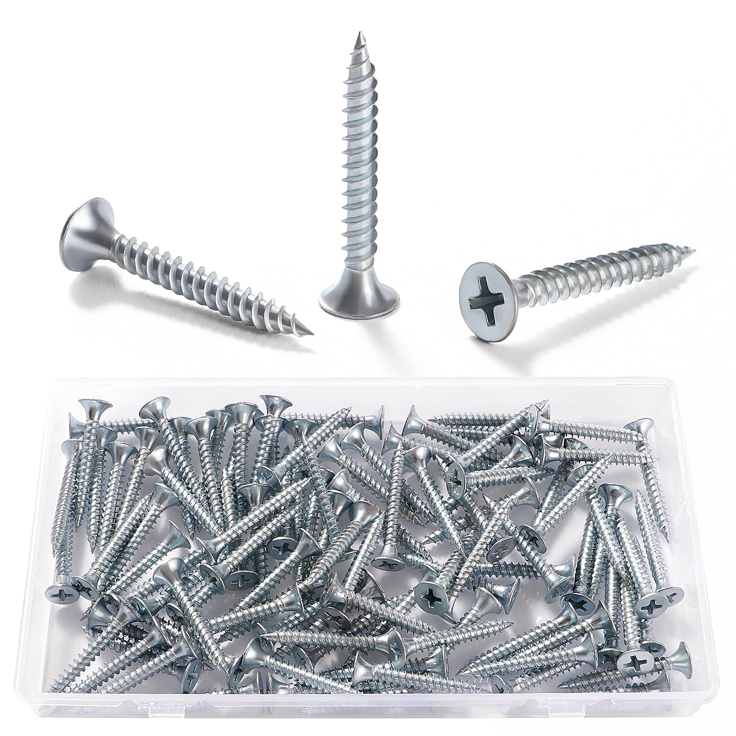 VooGenzek 100 PCS M3.5 * 30 mm Coarse Thread Point Drywall Screws, Phillips Countersunk Drywall Screws, Plasterboard Wood Screw, for Plasterboard, Drywall and Wood, Silver