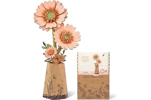 ROBOTIME 3D Puzzle Light Orange Gerbera Daisy TW111, DIY Wooden Flower Craft, Artificial Flowers Model Kit to Assemble for Ad