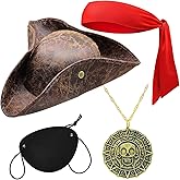 Aswitnove Tricorn Pirate Hat Halloween Costume Accessories for Men Women Faux Leather Pirate Hat Viking Jewelry Cosplay