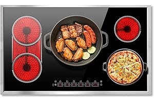Pladeca 36 Inch Electric Cooktop, 5 Burner Stove Top Touch Control, 36" Glass Ceramic Stove Top 9600W with BBQ & Flexible Zone, Child Lock, Timer, Overheat Protection, 220-240V Hard Wired (No Plug)