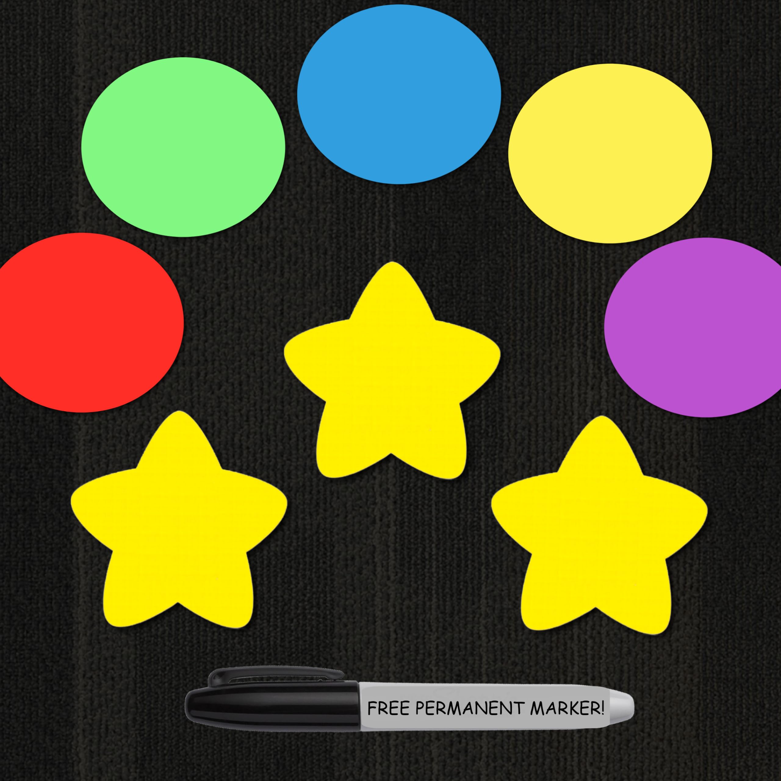 Photo 1 of Original Carpet Markers for Teachers Classroom | 36 Pack of 30 Circles, 6 Gold Stars | 5 Inches Wide, 5 Bright Colors, 25% Thicker! Supplies, Table Spots, Sit Preschool Kindergarten First Grade Velcro