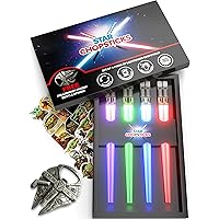 STAR CHOPSTICKS | FREE BOTTLE OPENER & STICKERS | 4 PAIRS DARK BOX | Lightsaber Chopsticks | Star Wars Gifts and Toys for Kid