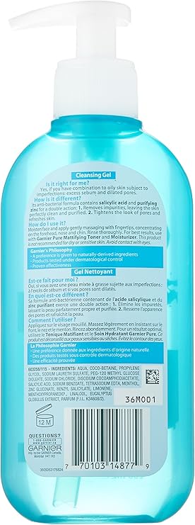 garnier cleansing gel ingredients