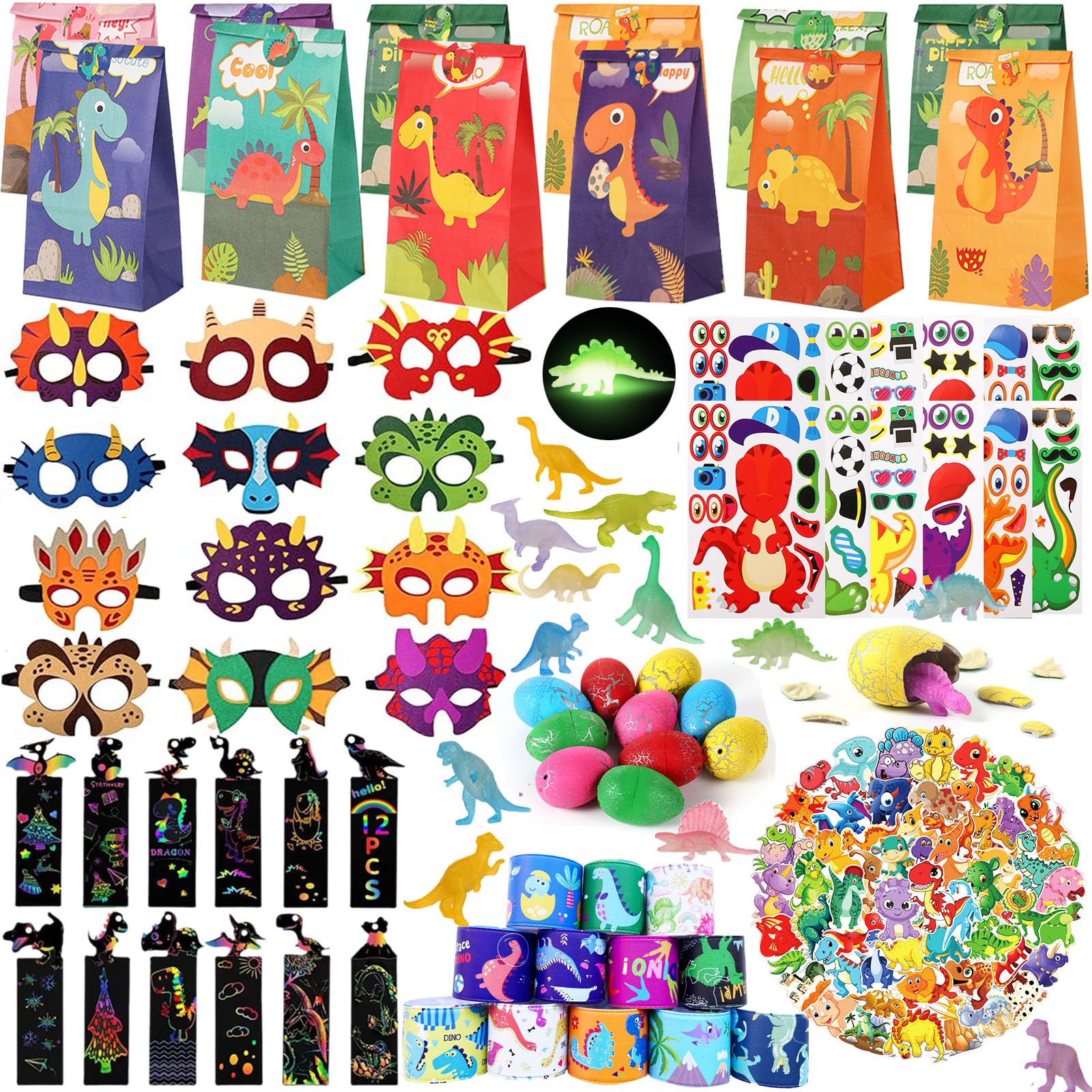 Dinosaur Party Favors For 12 Kids, Dinosaur Birthday Party Supplies, Dinosaur Goodie Bags for Boys Girls Birthday, Dinosaur Gifts Bags Fillers Pinata Stuffers, Dinosaur Themed Party Toys