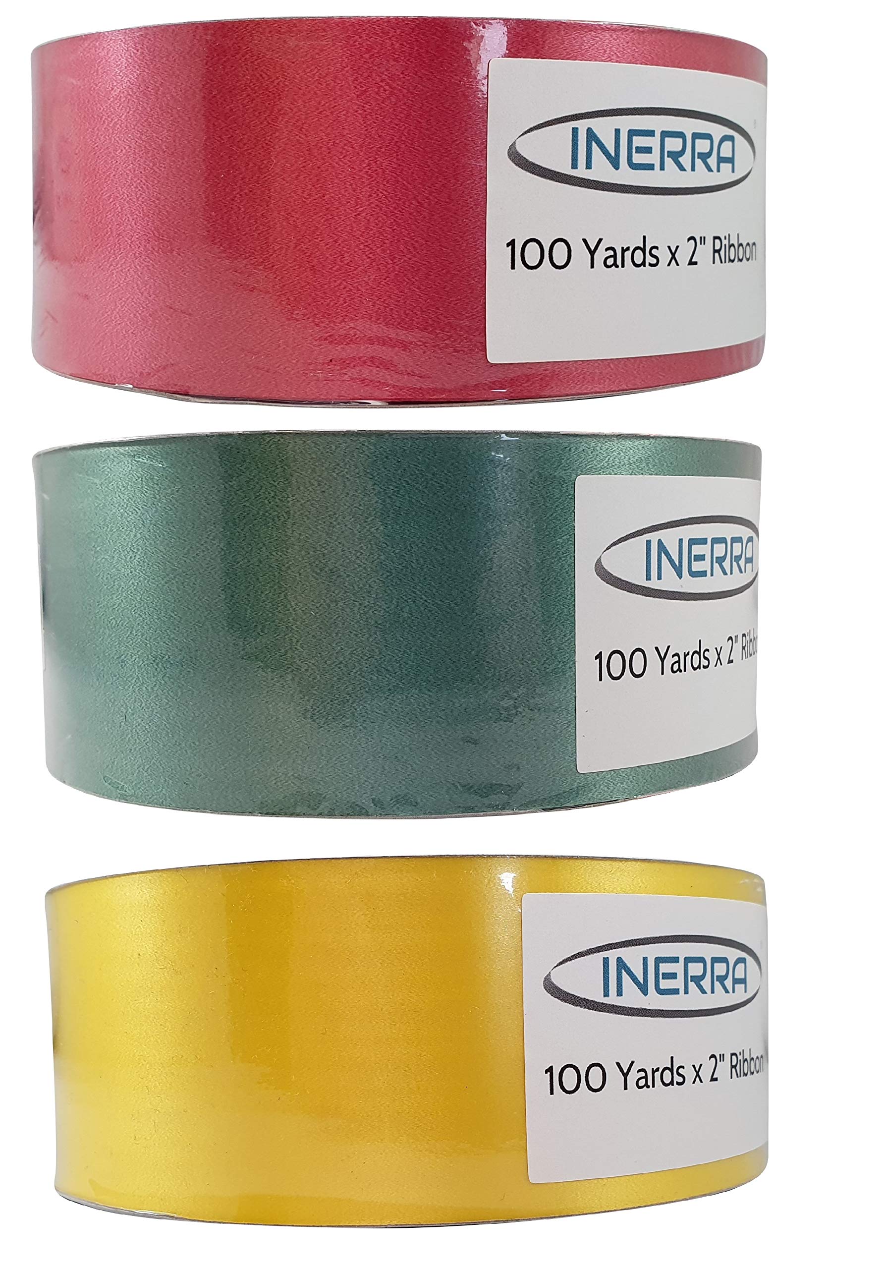 INERRA Ribbon Multipack - 3 x 100 Yard Rolls (Red, Hunter Green and Yellow)