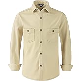 JOGAL Boys Stretch Denim Shirt Long Sleeve Button Down Shirts Casual Shirts with Two Pockets for Kids 6-14 Years