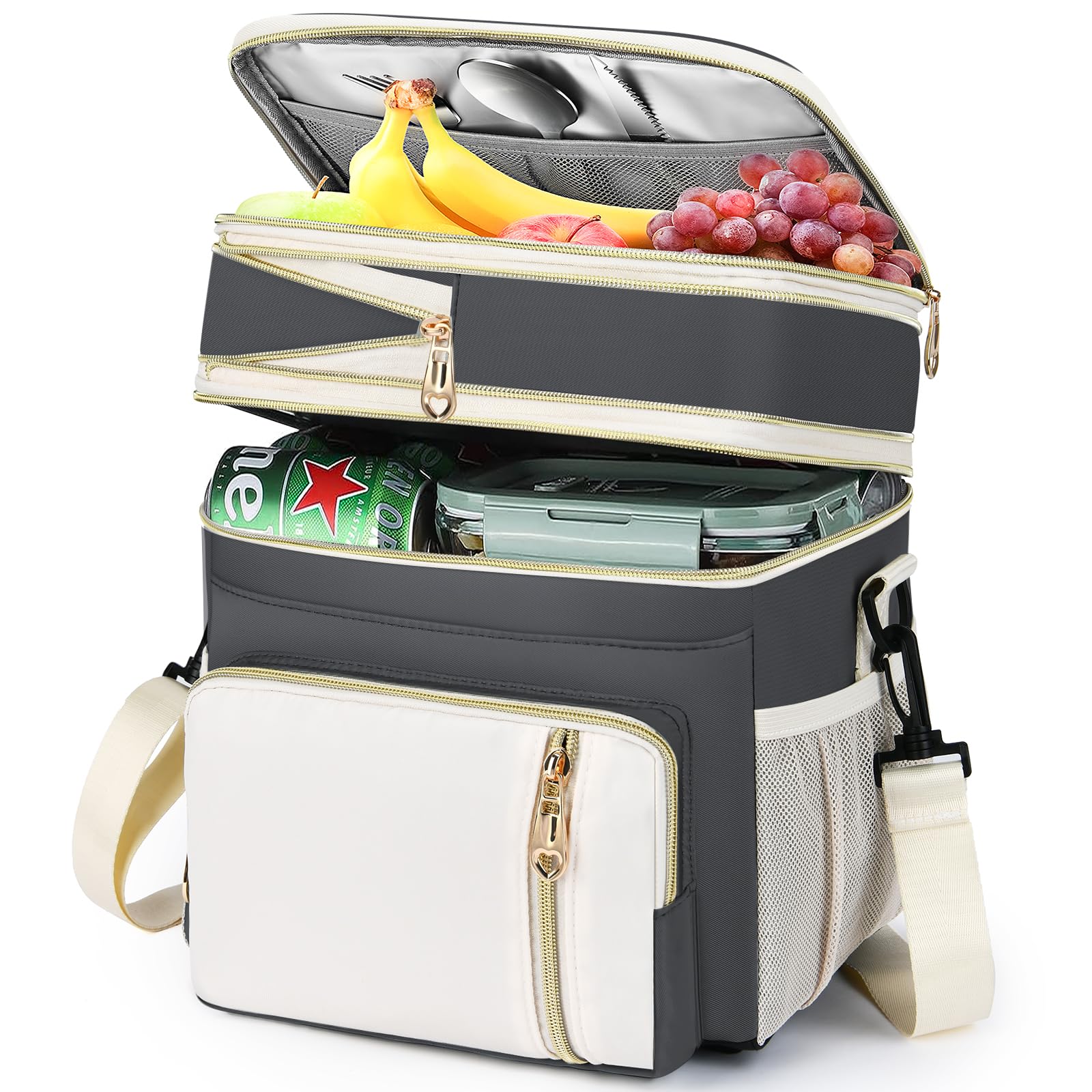 Photo 1 of BAGNN Lunch Box & Lunch Bag for Women Men, Large Insulated Adult Lunch Box Leakproof Lunchbox Cooler Bag for Work Picnic Beach,16L, Grey & White