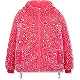 WELAKEN Girls Sequin Quilted Jacket - Sparkly Sherpa-Lined Puffer with Cotton Padding